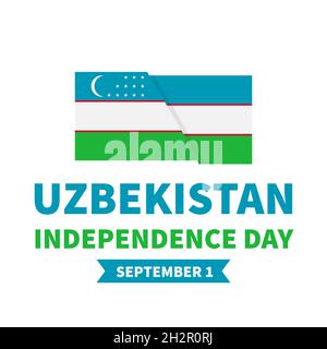 Usbekistan Unabhängigkeitstag Schriftzug mit Flagge. Nationalfeiertag am 1. September. Vektorvorlage für Typografie Poster Banner, Flyer, Stick Stock Vektor