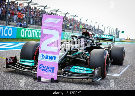 parc Ferme Qualifying 44 HAMILTON Lewis (gbr), Mercedes AMG F1 GP W12 E Performance, während des Formel 1 Aramco United States Grand Prix 2021, 17. Lauf der FIA Formel 1 Weltmeisterschaft 2021 vom 21. Bis 24. Oktober 2021 auf dem Circuit of the Americas, in Austin, Texas, Vereinigte Staaten von Amerika - Foto Antonin Vincent / DPPI Stockfoto