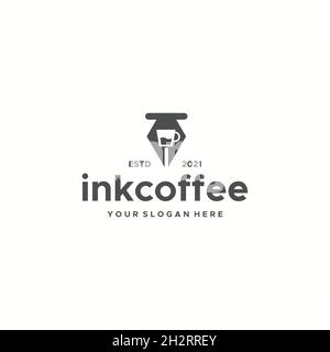 Minimalistischer Tintenkaffee Stift Tasse Glas Logo-Design Stock Vektor