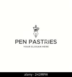 Minimalistisches PENPASTRIES-Logo mit Weizenbecher Stock Vektor