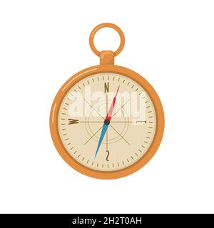 Vintage Piratenkompass. Piratensymbol auf weißem Hintergrund isoliert. Vektor-Illustration im flachen Cartoon-Stil Stock Vektor