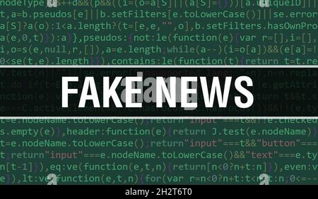 Fake News Text geschrieben auf Programming Code abstrakte Technologie Hintergrund von Software-Entwickler und Computer-Skript. Fake News Konzept von Code auf comp Stockfoto