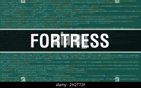 Fortress Konzept mit zufälligen Teilen von Programm-Code.Fortress Text geschrieben auf Programmierung Code abstrakte Technologie Hintergrund von Software-Entwickler und Stockfoto