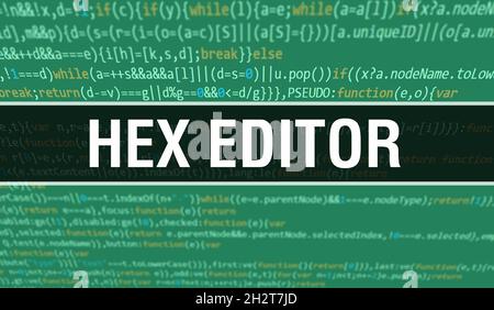 Hex-Editor mit abstrakter Technologie Binärcode Hintergrund.Digitale Binärdaten und Secure Data Konzept. Software, Web Developer Programming Code und H Stockfoto