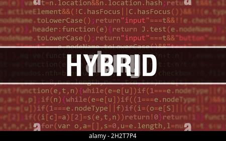 Hybrid-Text geschrieben auf Programmier-Code abstrakte Technologie Hintergrund von Software-Entwickler und Computer-Skript. Hybrides Konzept von Code auf Computer m Stockfoto