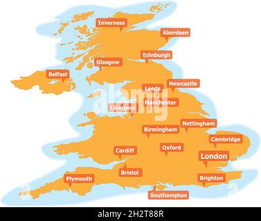 Vektorkarte von Großbritannien mit großen Städten Stock Vektor