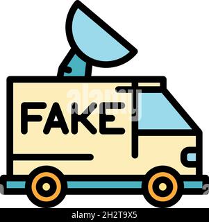 Fake News LKW-Symbol. Umriss gefälschte Nachrichten LKW Vektor-Symbol Farbe flach isoliert Stock Vektor