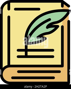 Symbol für geschlossenes Buch und Stift. Umriss geschlossene Buch und Stift Vektor Symbol Farbe flach isoliert Stock Vektor