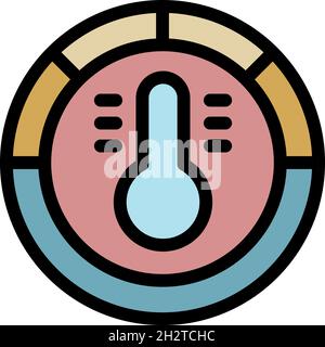 Thermometer in einem Kreissymbol. Umriss Thermometer in einem Kreis Vektor Symbol Farbe flach isoliert Stock Vektor