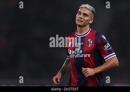 Bologna, Italien, 23. Oktober 2021. Nicolas Dominguez vom FC Bologna reagiert während des Spiels der Serie A in Renato Dall'Ara, Bologna. Bildnachweis sollte lauten: Jonathan Moscrop / Sportimage Stockfoto
