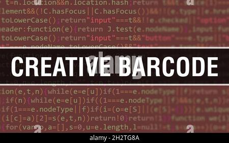 Creative Barcode Concept Illustration mit Code für die Entwicklung von Programmen und App. Kreativer Barcode-Website-Code mit bunten Tags in der Browseransicht auf Stockfoto