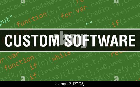 Kundenspezifisches Softwarekonzept mit zufälligen Teilen des Programmcodes. Benutzerdefinierte Software mit Programmiercode abstrakten Technologie Hintergrund der Software-Entwickler Stockfoto