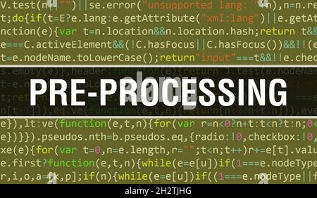 Vorverarbeitung mit Binärcode-Digitaltechnologie im Hintergrund. Abstrakter Hintergrund mit Programmcode und Vorverarbeitung. Programmierung und Programmierung Techno Stockfoto