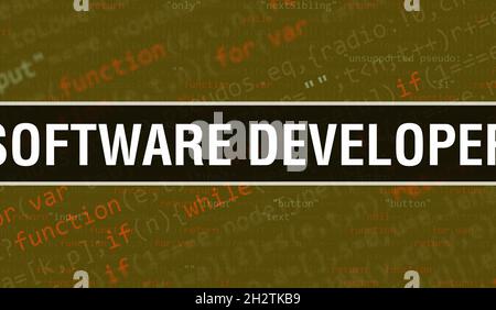 Software Entwickler Konzept mit zufälligen Teilen des Programmcodes. Software Entwickler mit Programmiercode abstrakte Technologie Hintergrund der Software deve Stockfoto
