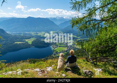 Panoramablick auf den Altausseersee, Ausseerland, Salzkammergut, Österreich Stockfoto