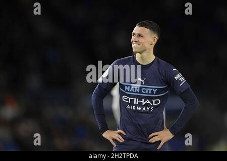 BRIGHTON, ENGLAND - 23. OKTOBER: Phil Foden von Manchester City während des Premier League-Spiels zwischen Brighton & Hove Albion und Manchester City im American Express Community Stadium am 23. Oktober 2021 in Brighton, England. MB-Medien Stockfoto