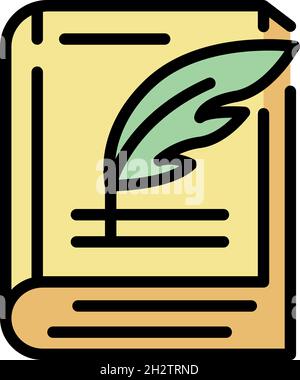 Symbol für geschlossenes Buch und Stift. Umriss geschlossene Buch und Stift Vektor Symbol Farbe flach isoliert Stock Vektor