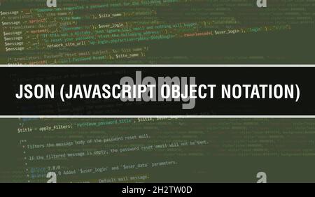 JSON (JAVASCRIPT OBJECT NOTATION) Konzept Illustration mit Code für die Entwicklung von Programmen und App. JSON (JAVASCRIPT OBJECT NOTATION)-Website-Code mit Stockfoto