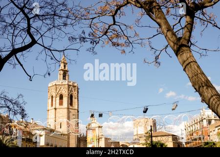 Kathedrale Turm auf Valencia Plaza de la Reina Spanien Stockfoto