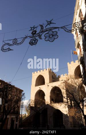 Valencia Spanien Serranos Towers Stockfoto