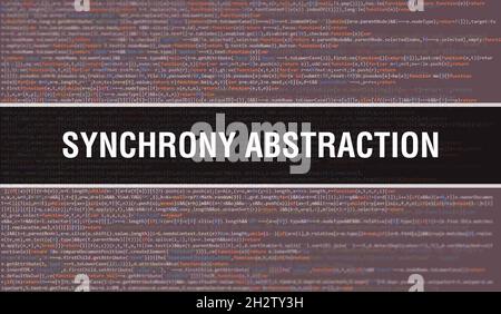 Synchrony Abstraktion mit Binärcode digitale Technologie Hintergrund. Abstrakter Hintergrund mit Programmcode und Synchronie-Abstraktion. Programmierung und Stockfoto
