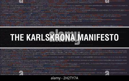 Das Karlskrona-Manifest mit digitalem Binärcode-Technologie-Hintergrund. Abstrakter Hintergrund mit Programmcode und dem Karlskrona Manifest. Programmi Stockfoto