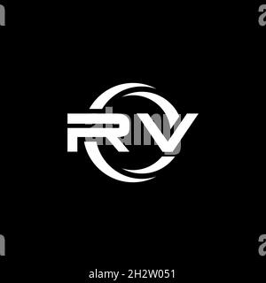 RV Monogram Logo Brief mit einfacher Form und Kreis abgerundeten Design-Vorlage isoliert auf schwarzem Hintergrund Stock Vektor