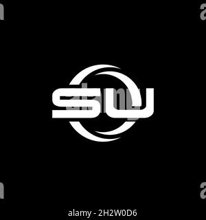 SU Monogram Logo Brief mit einfacher Form und Kreis abgerundeten Design-Vorlage isoliert auf schwarzem Hintergrund Stock Vektor