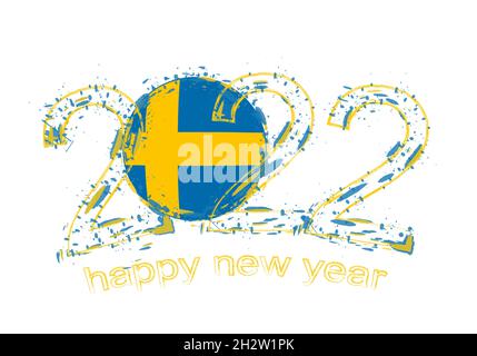 Frohes neues Jahr 2022 mit Flagge von Schweden. Vektordarstellung „Urlaub Grunge“. Stock Vektor
