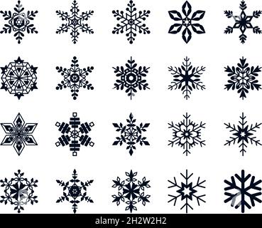 Snowflake Silhouetten Kollektion. Isolierte schwarze Silhouetten. Laserschneidschablonen. Winterurlaub Dekorationen. Ornamentdesign. Vektor Stock Vektor