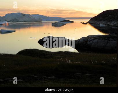 Abendstimmung in der grönländischen Disko Bay Stockfoto