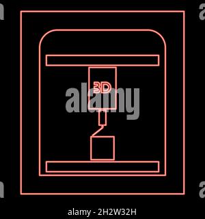 Neon 3d-Drucker rot Farbe Vektor Illustration flache Stil Licht Bild Stock Vektor