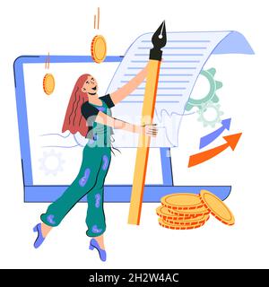 Online-Vertrag und Geschäftsvertrag Unterzeichnung. Online-Handel und Sicherheit Transaktion Dienstleistungen, flache Cartoon-Vektor-Illustration isoliert auf weißen BA Stock Vektor