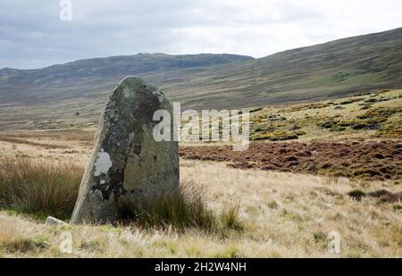 Steinstand bei Bwlch y Ddeufaen, der an der Roman Road von Llanfairfechan zum Conwy Valley Snowdonia North Wales liegt Stockfoto