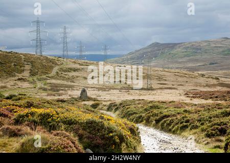 Steinstand bei Bwlch y Ddeufaen, der an der Roman Road von Llanfairfechan zum Conwy Valley Snowdonia North Wales liegt Stockfoto