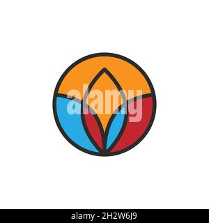 Rundes Blumenlogo. Natur, Lotus-Ikone. Vektor-Flachsymbol Stock Vektor