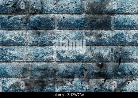 Raue schwarze und türkisfarbene Ziegelwand. Digitale Aquarellmalerei. Stockfoto