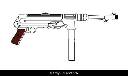 Ein deutscher Maschinengewehr aus dem 2. Weltkrieg in et auf weißem Hintergrund Stockfoto
