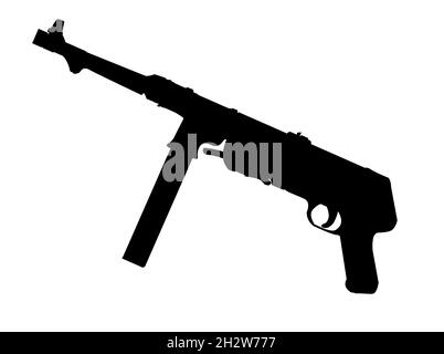 Silhouette eines WK2-Maschinengegns auf weißem Hintergrund Stockfoto