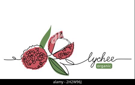 Litschi Frucht einfache Farbe Vektor Illustration. Eine fortlaufende Linie Kunst Zeichnung Illustration mit Schriftzug Bio-Litschi-Frucht Stock Vektor