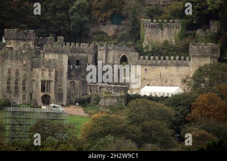 Gwrych Castle Abergele North Wales. Neue Fotos zeigen die Vorbereitungen auf der Burg für die kommende Serie von I'm a Celebrity 2021 Stockfoto