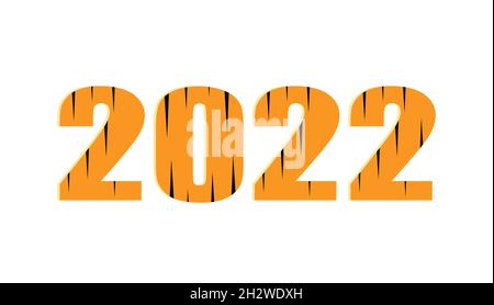 Volumetrische Abbildungen 2022 mit Tiger-Farbelementen. Frohe Weihnachten und ein glückliches neues Jahr Grüße. Vektorgrafik. Stock Vektor