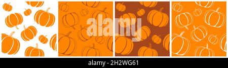 Sketch style pumpkin seamless vector pattern set, in different color shades. Stock Vektor