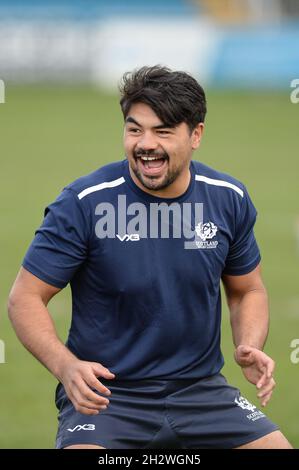 Featherstone, Großbritannien. Okt. 2021. James Bell aus Schottland beim Aufwärmen in der Rugby League International Jamaica vs Scotland im Millenium Stadium, Featherstone, Großbritannien Credit: Dean Williams/Alamy Live News Stockfoto