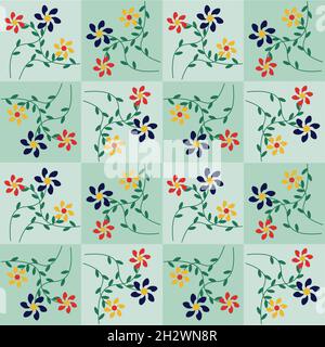 Florales Muster auf quadratischen Fliesen. Ein Quadrat mit einem einfachen Farbmuster. Stock Vektor
