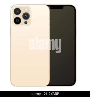 Neues Modell iphone 13 pro max Gold, vorne und hinten Design-Smartphone, flaches Design Handy Vektor Stock Illustration Stock Vektor