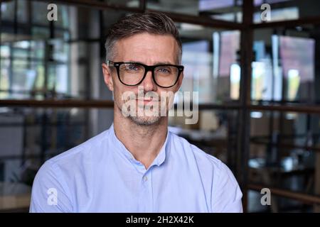 Reifer Geschäftsmann Leiter Manager im Büro, Headshot Geschäftsporträt. Stockfoto