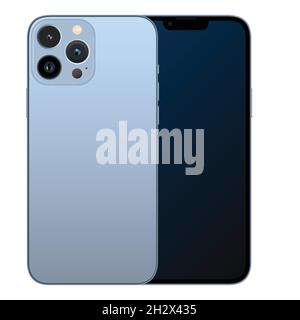 Neues Modell iphone 13 pro max sierra blau, vorne und hinten Design-Smartphone, flaches Design Handy Vektor Stock Illustration Stock Vektor