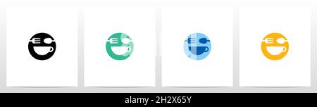 Gabel Löffel und Cup bilden Ein Smiley Face Logo Design Stock Vektor