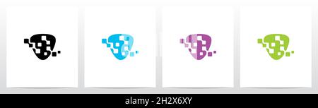 Digital Eroded Shield Logo Design Stock Vektor